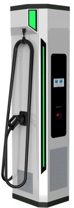 EVCL-360kW-2G ultra-fast DC charger dispenser — side view, slim cabinet profile