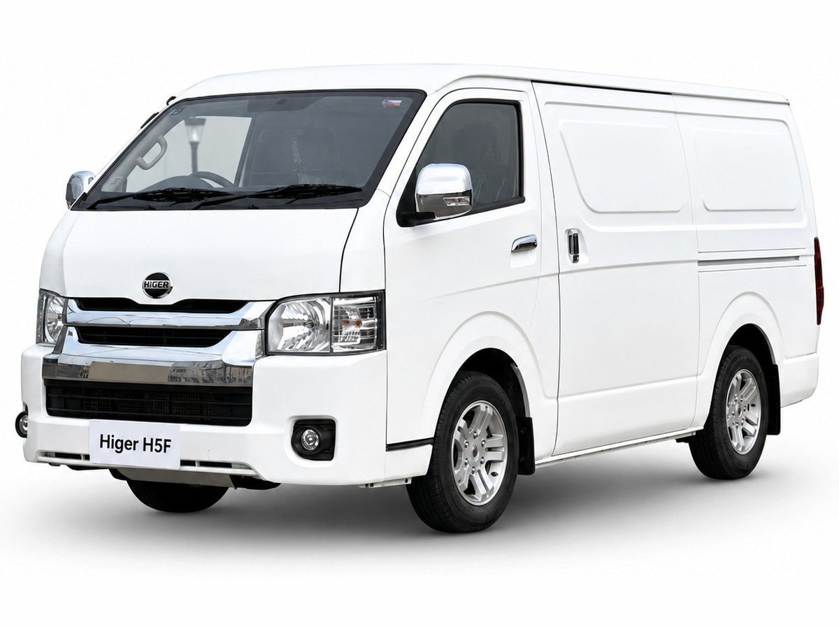 Higer EV H5F — Higer electric passenger van, 14-seater (13+1) electric minibus — 245 km range, 53.58 kWh battery, 80 kW.