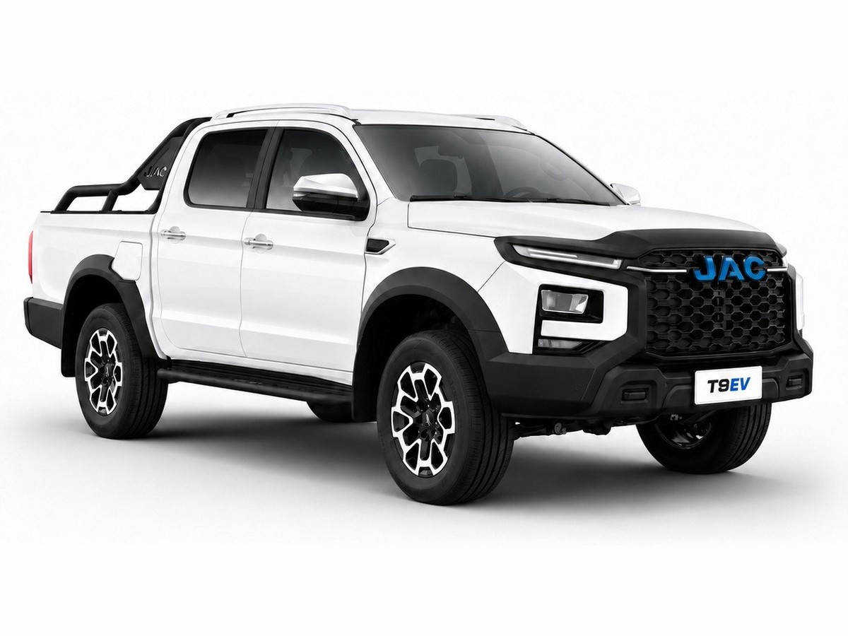 JAC T9EV — JAC electric pickup, Double-cab electric pickup — 340 km WLTP range, 88.02 kWh battery, 3.26 t GVW.