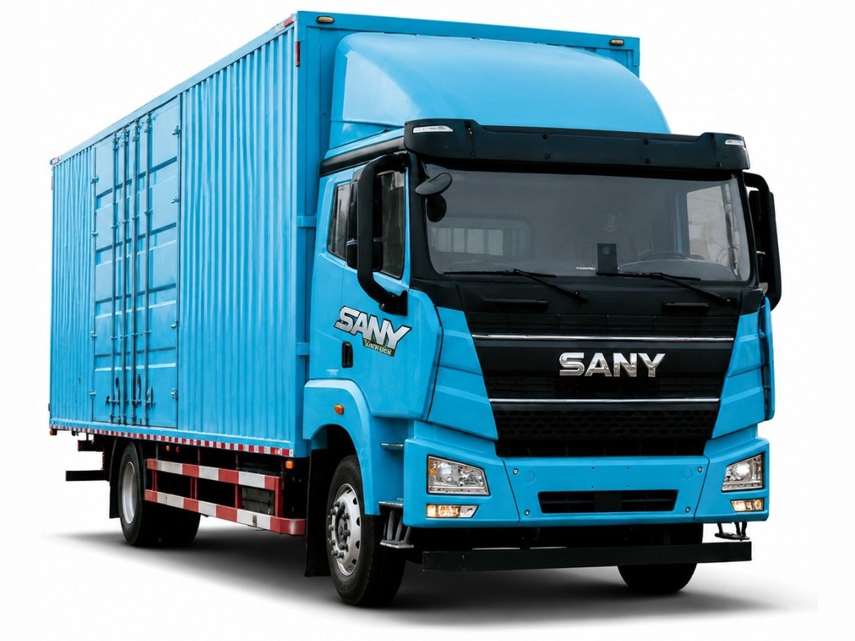 Sany 24ft Truck — Sany electric heavy truck, 4x2 electric cargo truck — EVE 318 kWh battery, 20–80% DC charge in under 30 minutes, 200–